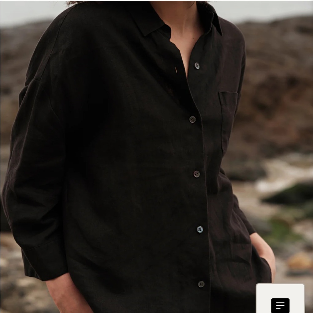 Jenni Kayne Linen Logan Shirt - Black - Size Small